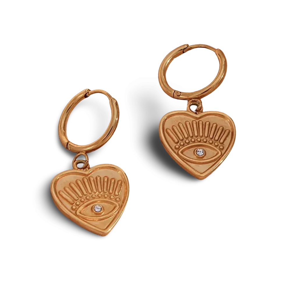 18k Gold Plated Evil Eye Heart Earrings