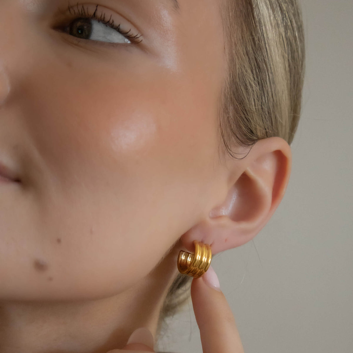 18k Gold Plated Layered 'C' Shape Stud Earrings