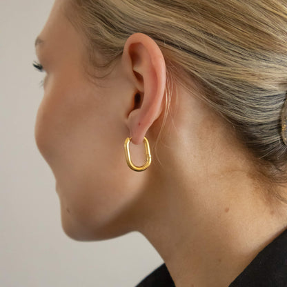 18k Gold Plated Oval Hoop Huggie Earrings