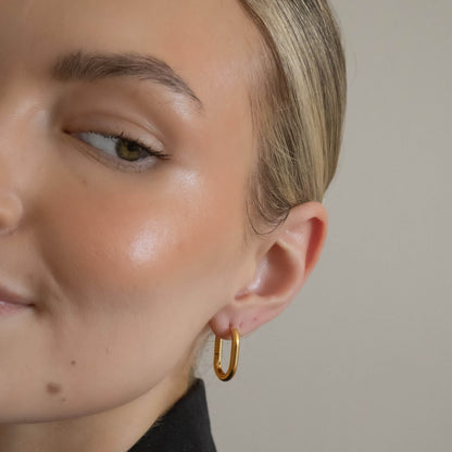 18k Gold Plated Oval Hoop Huggie Earrings