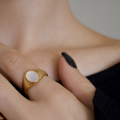 18k Gold Plated Oval Shell Ring