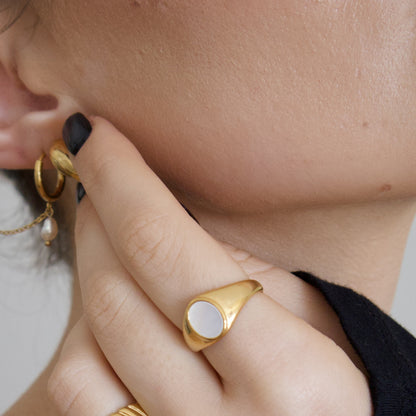18k Gold Plated Oval Shell Ring