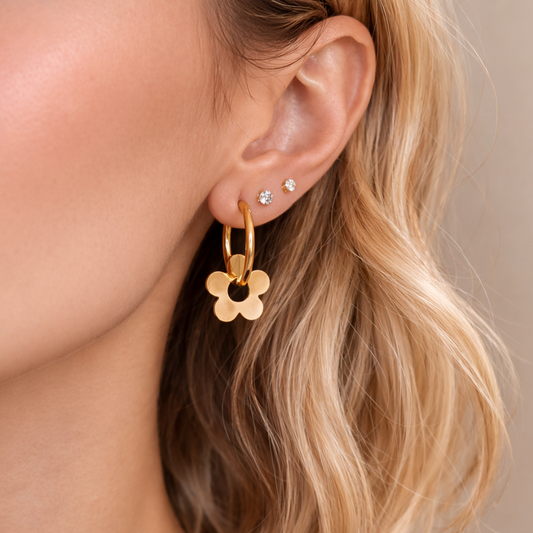 18k Gold Plated Flower Charm Earring