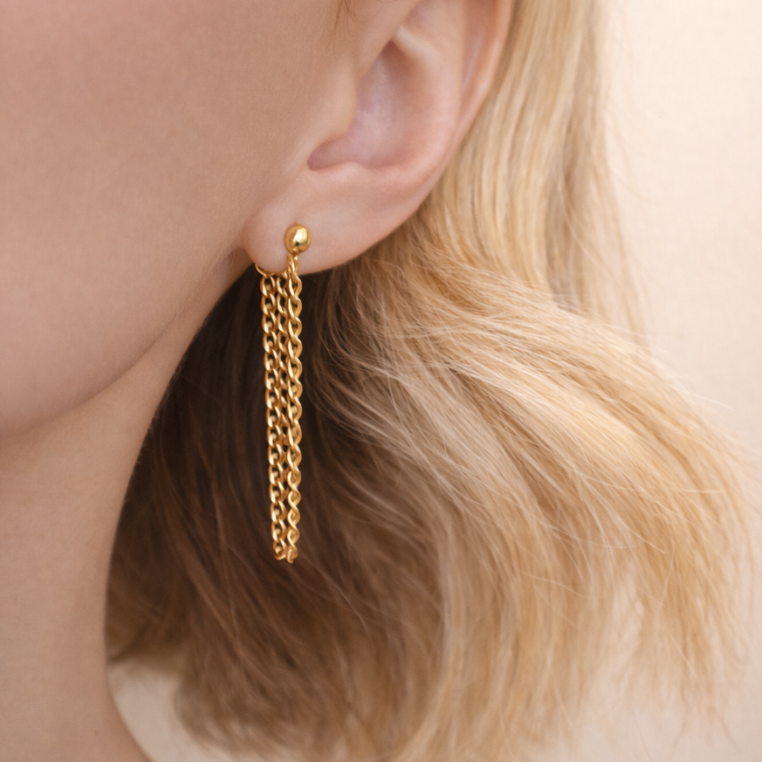 18k Gold Plated Gold Loop Chain Earring