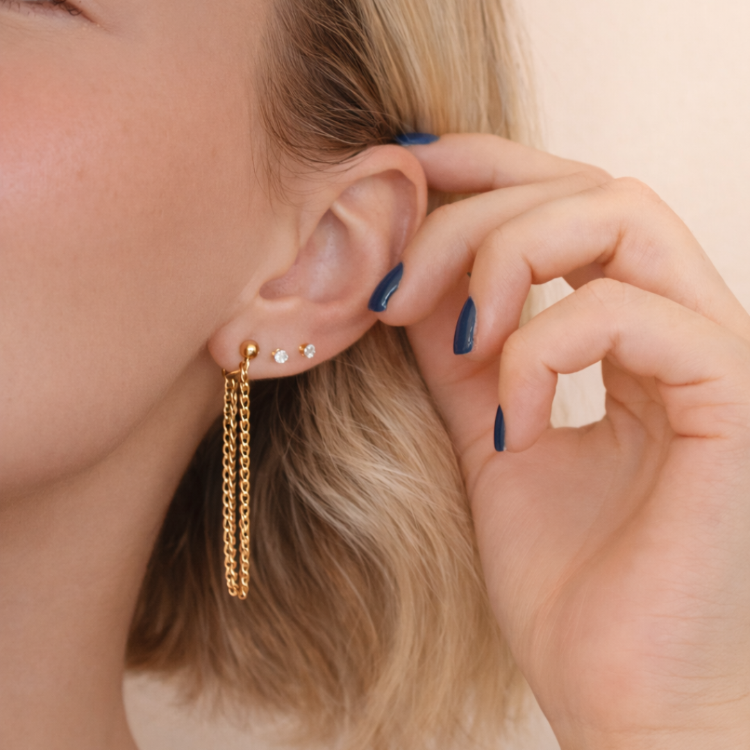 18k Gold Plated Gold Loop Chain Earring