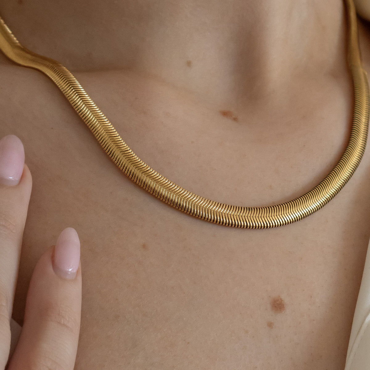 18k Gold Plated Bold Herringbone Necklace