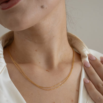 18k Gold Plated Delicate Double Fine Chain Necklace