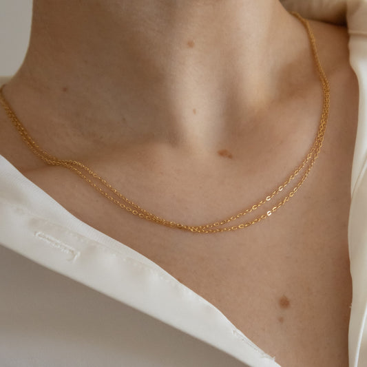 18k Gold Plated Delicate Double Fine Chain Necklace