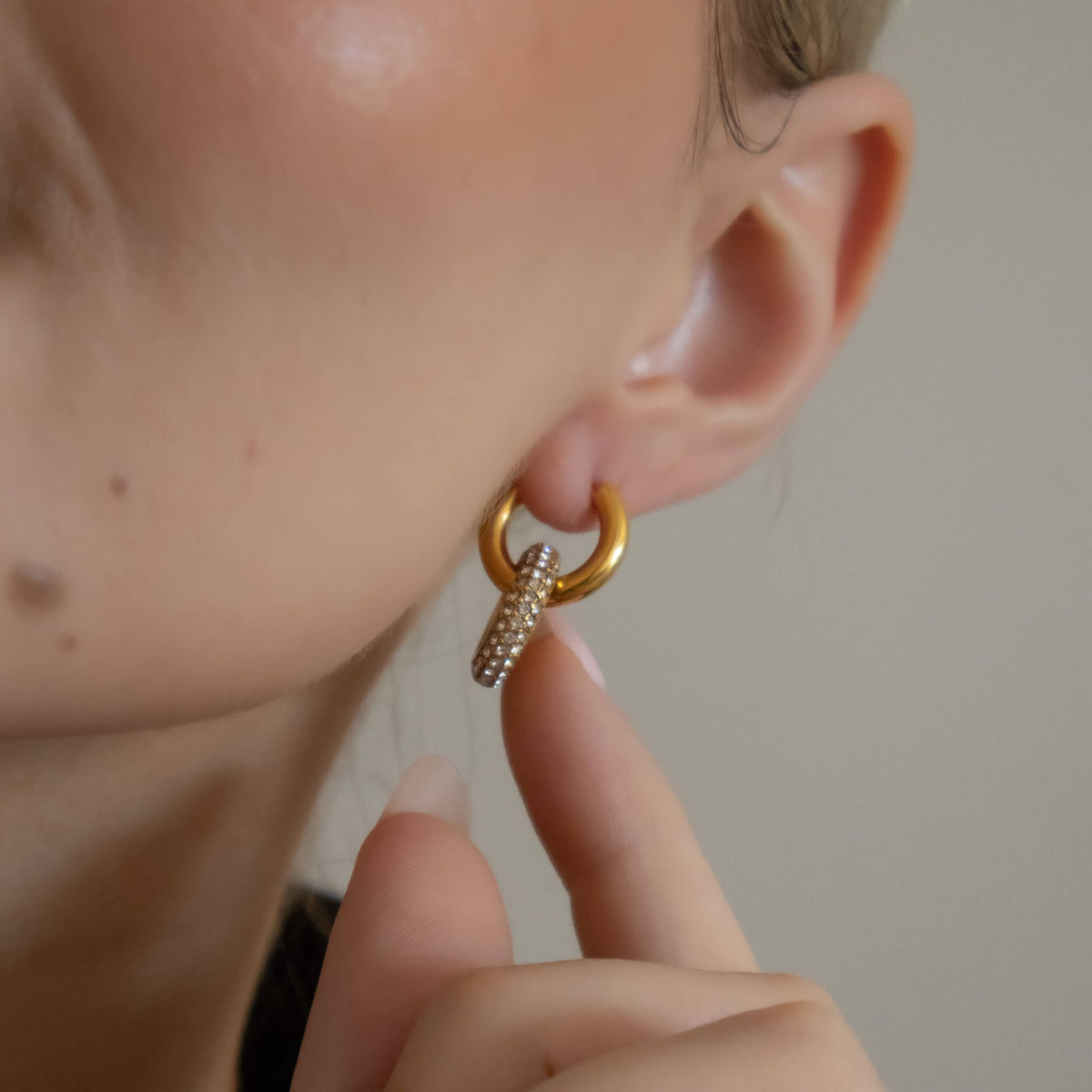 18k Gold Plated Double Huggie Earrings with Cubic Zirconias