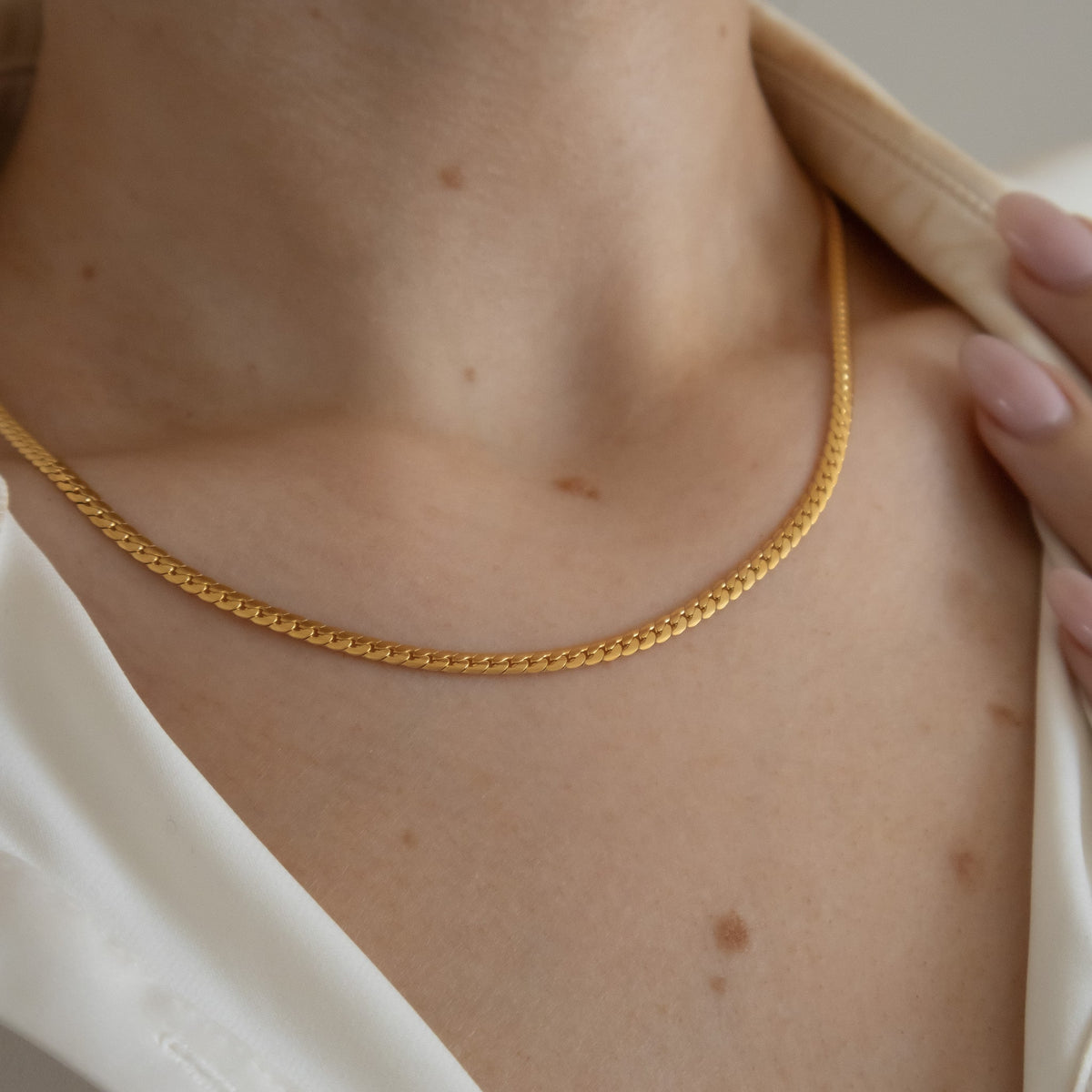 18k Gold Plated Skinny Herringbone Necklace