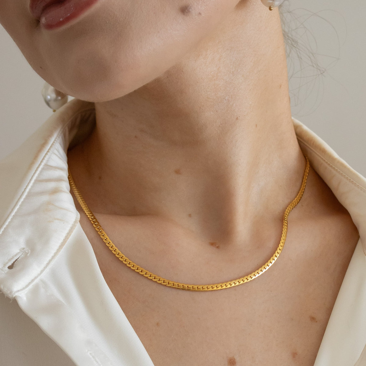 18k Gold Plated Skinny Herringbone Necklace
