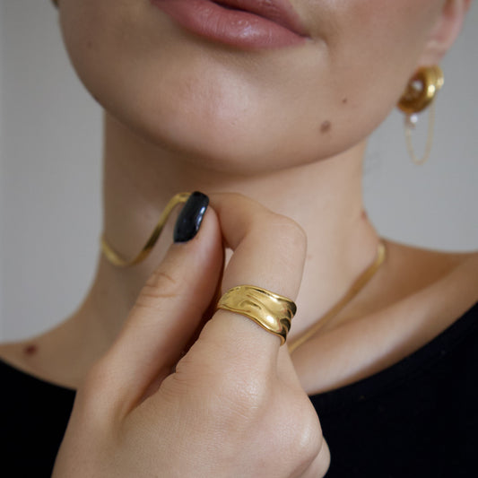 18k Gold Plated Wide Band Textured Ring