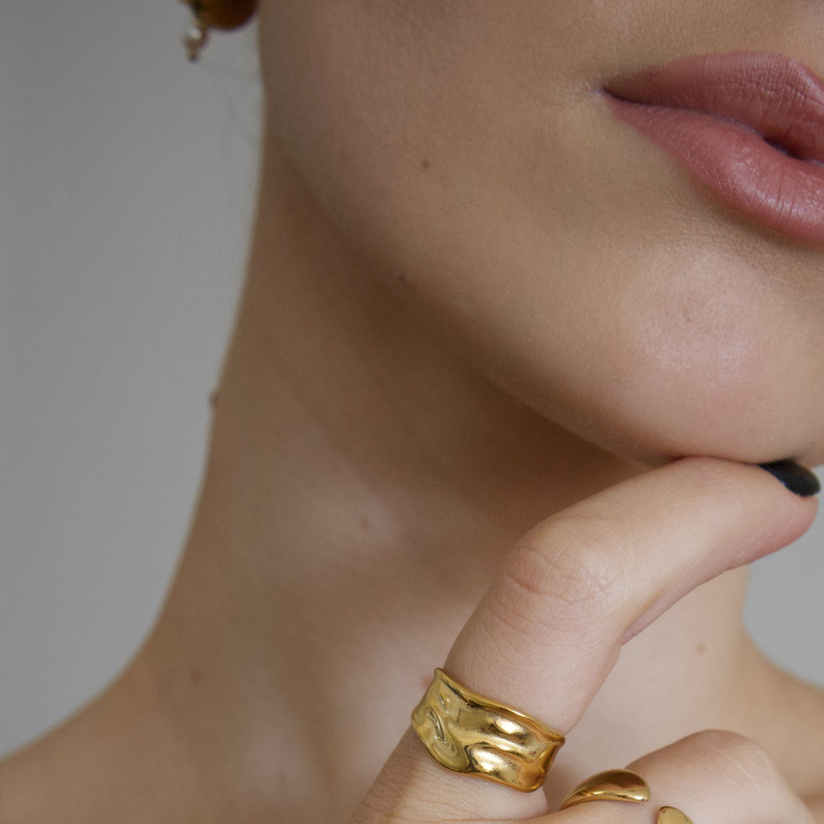 18k Gold Plated Wide Band Textured Ring