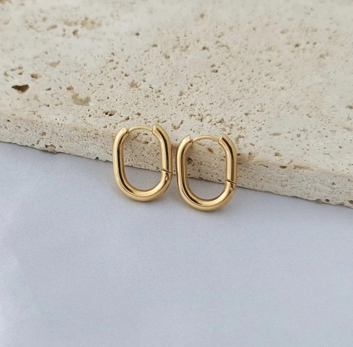 18k Gold Plated Oval Hoop Huggie Earrings