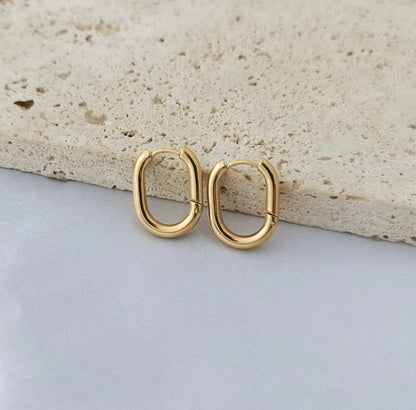 18k Gold Plated Oval Hoop Huggie Earrings