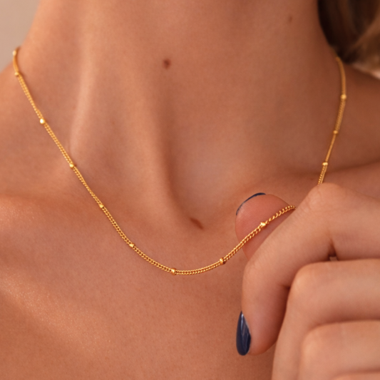 18k Gold Plated Fine Ball Detail Necklace