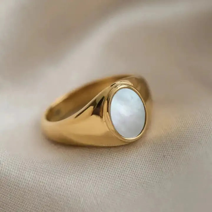 18k Gold Plated Oval Shell Ring