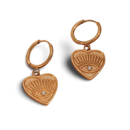 18k Gold Plated Evil Eye Heart Earrings