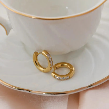 18k Gold Plated Huggie Earrings with Clear Stones